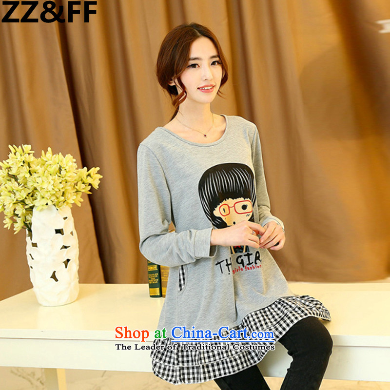 Install the latest Autumn 2015 Zz&ff) to increase women's code 200 catties thick mm long-sleeved T-shirt, forming the Netherlands relaxd cartoon transfer large light gray T-shirt XL,ZZ&FF,,, shopping on the Internet
