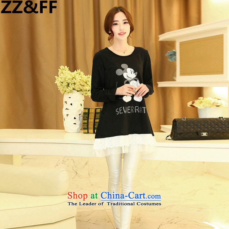 Install the latest Autumn 2015 Zz&ff) to increase the number of women with thick mm200 catty long-sleeved T-shirt, forming the stylish shirt relaxd cartoon L,zz&ff,,, black clothes shopping on the Internet