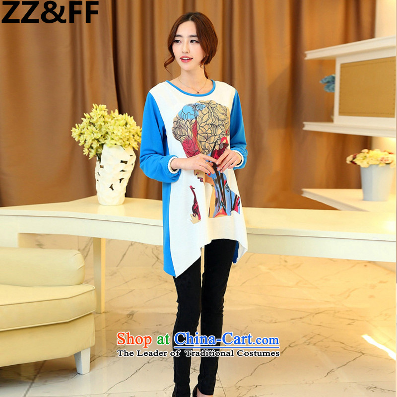 Install the latest Autumn 2015 Zz&ff) to increase women's code 200 catties thick mm long-sleeved T-shirt, forming the Netherlands relaxd beauty avatar shirt blue XL,ZZ&FF,,, shopping on the Internet