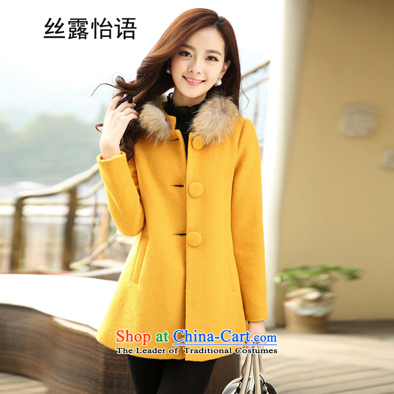 The population exposed Selina Chow Fall_Winter Collections Korean language version of a solid color for the works on the Nagymaros leisure gross coats collar of the Sau San?? Jacket coat women OL?215SL?Yellow?M