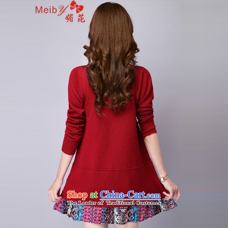 Maximum number of women to increase the load on the fall of the new Korean mm in length) female stitching Knitted Shirt loose woman dresses 5088 wine red - XXL, of (meiby) , , , shopping on the Internet