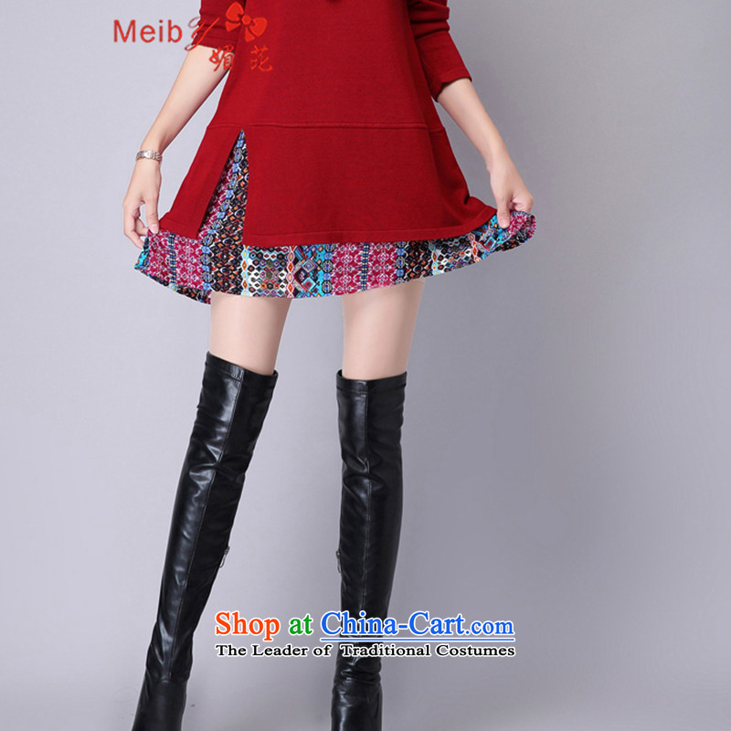 Maximum number of women to increase the load on the fall of the new Korean mm in length) female stitching Knitted Shirt loose woman dresses 5088 wine red - XXL, of (meiby) , , , shopping on the Internet
