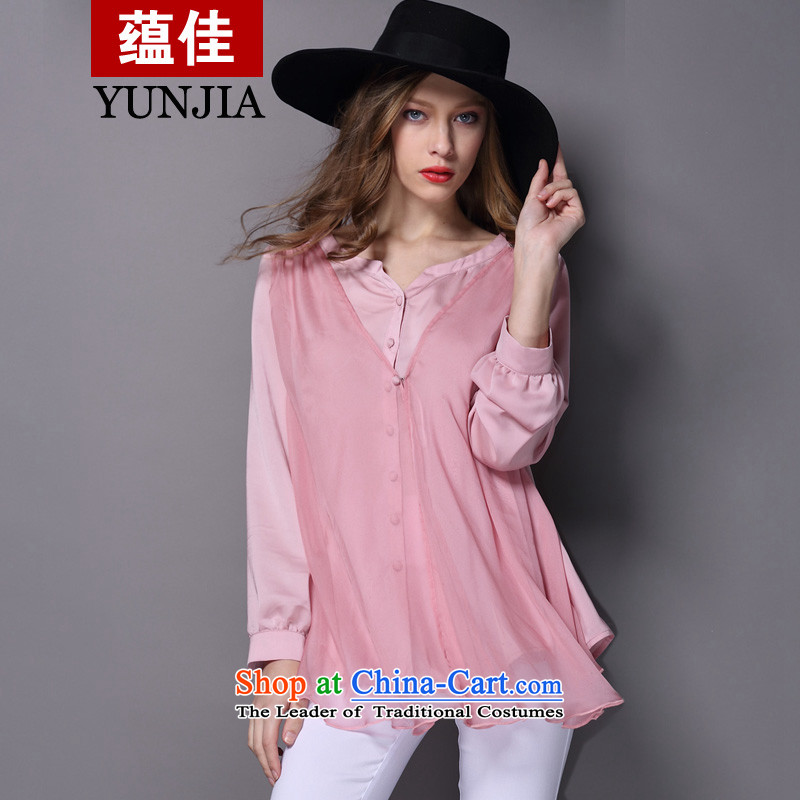To better the chiffon shirt, long-sleeved spring 2015 new larger female Western big wind lace forming the Netherlands female deep purple spot L recommendations 110-120, to better shopping on the Internet has been pressed.