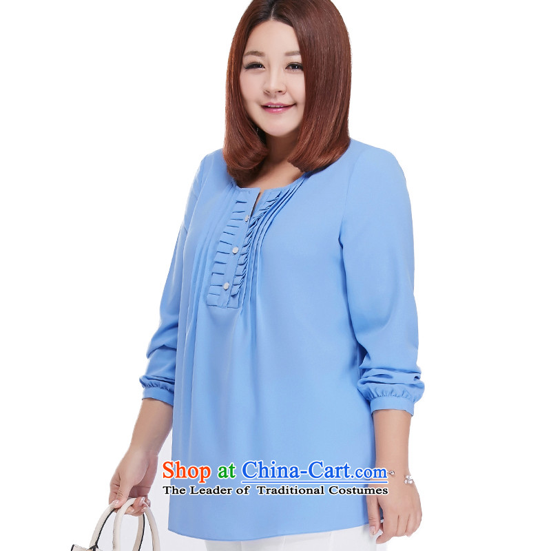 Large msshe women 2015 new fall inside the color round-neck collar wrinkled chiffon shirt thick clothes 245.5 mm shirt blue 6XL, Susan Carroll, the poetry Yee (MSSHE),,, shopping on the Internet
