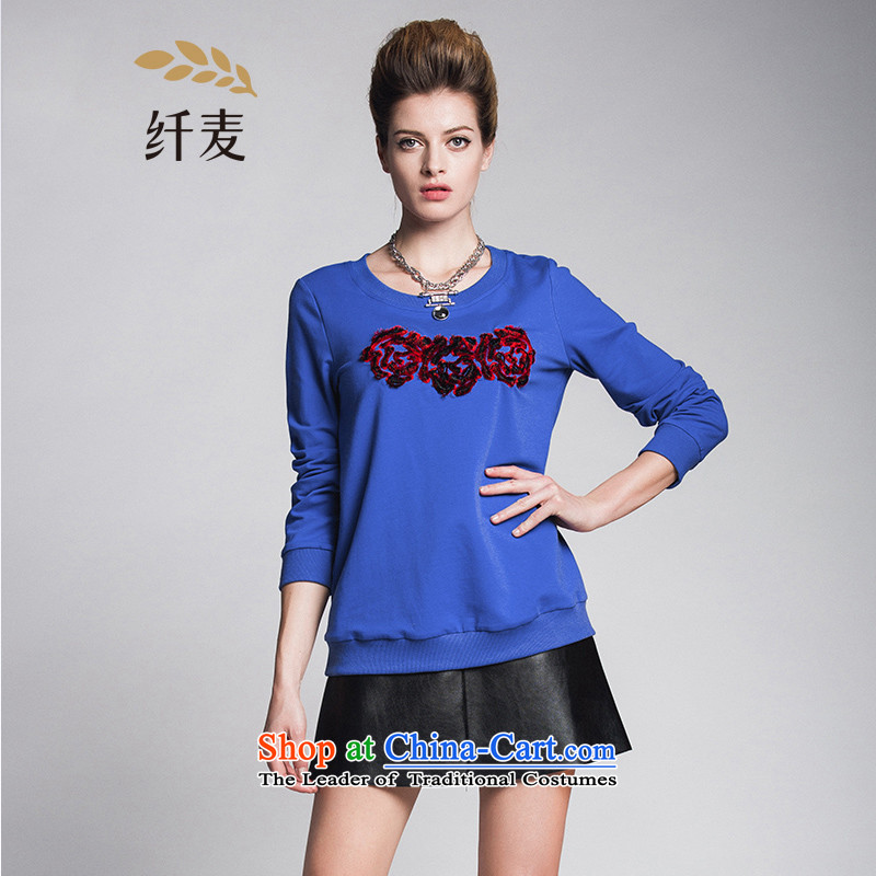 The former Yugoslavia Migdal Code women 2015 Autumn replacing new stylish stereo flower mm thick long-sleeved sweater?blue?5XL 951083078