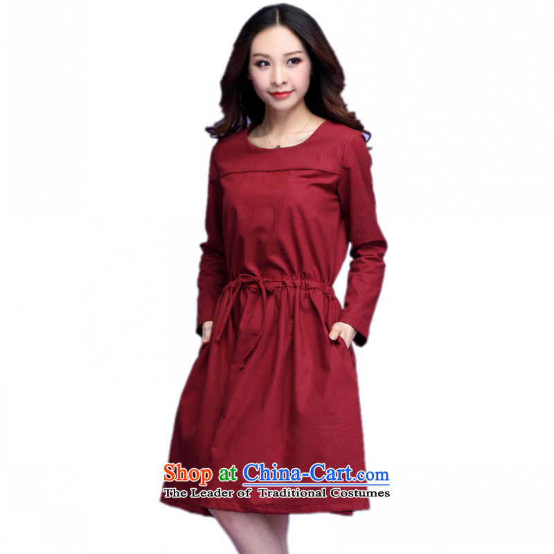C.o.d. Package Mail 2015 new xl leisure retro cotton dress OL round-neck collar in long-sleeved skirt thick mm commuter video thin black XL approximately 130-145 skirts, land is of Yi , , , shopping on the Internet
