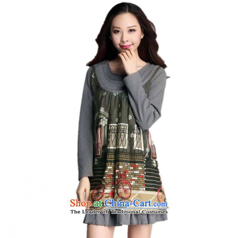 C.o.d. Package Mail to xl new dresses autumn academic boxed leisure short skirts long-sleeved totems knitting stamp loose dress gray 3XL pregnant women about 150 - 160131 catty