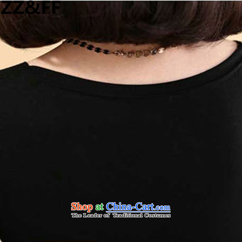 Install the latest Autumn 2015 Zz&ff) to increase the number of women with thick MM200 catty bubble cuff elastic Sau San Graphics V-Neck thin long-sleeved T-shirt female black XXXL,ZZ&FF,,, shopping on the Internet