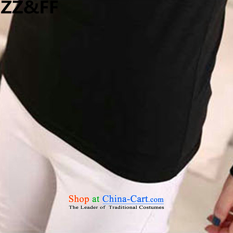 Install the latest Autumn 2015 Zz&ff) to increase the number of women with thick MM200 catty bubble cuff elastic Sau San Graphics V-Neck thin long-sleeved T-shirt female black XXXL,ZZ&FF,,, shopping on the Internet