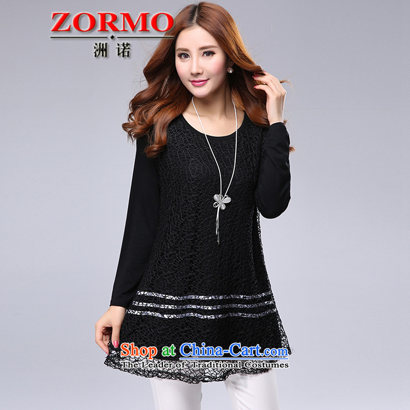 Spring 2015 new ZORMO Korean female lace stitching long-sleeved T-shirt large thick nn to intensify the spring and autumn t shirt black 5XL,ZORMO,,, shopping on the Internet