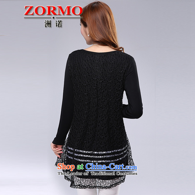 Spring 2015 new ZORMO Korean female lace stitching long-sleeved T-shirt large thick nn to intensify the spring and autumn t shirt black 5XL,ZORMO,,, shopping on the Internet