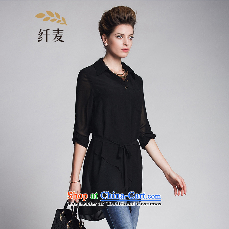 The former Yugoslavia Migdal Code women 2015 Autumn replacing new stylish Korean mm thick solid-colored long-sleeved shirt black 3XL 951011199