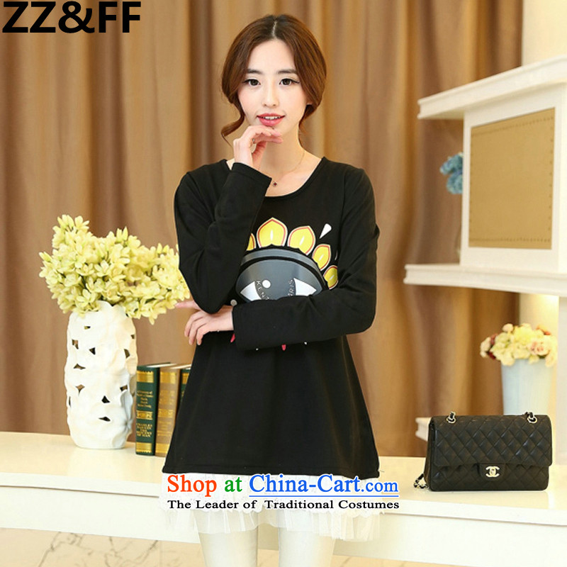  To increase the number Zz&ff Women 2015 Autumn new stamp forming the shirt, long-sleeved T-shirt thick MM thin black shirt loose video (eye) XXXL,ZZ&FF,,, shopping on the Internet