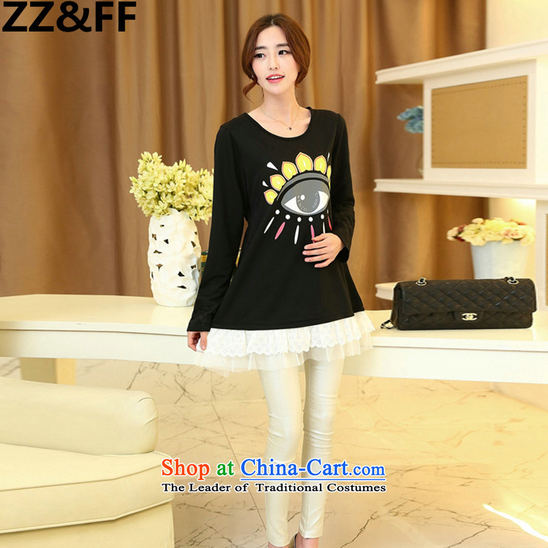  To increase the number Zz&ff Women 2015 Autumn new stamp forming the shirt, long-sleeved T-shirt thick MM thin black shirt loose video (eye) XXXL,ZZ&FF,,, shopping on the Internet