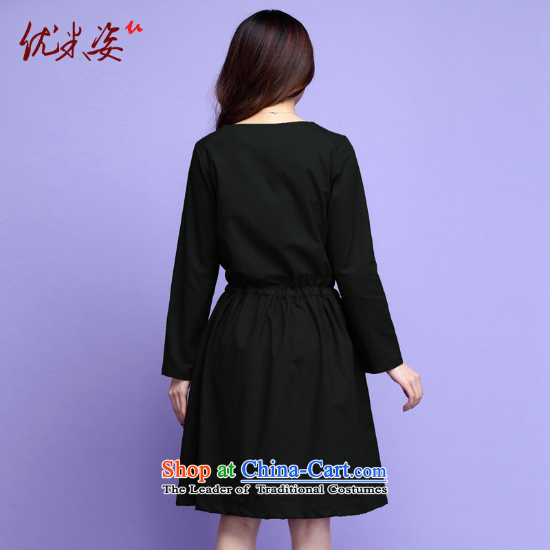 Gigi Lai to optimize m xl casual dress solid color simple round-neck collar long-sleeved loose, linen/cotton graphics thin short skirts spring new OL can C.O.D. 4XL, black m postures (umizi optimization) , , , shopping on the Internet