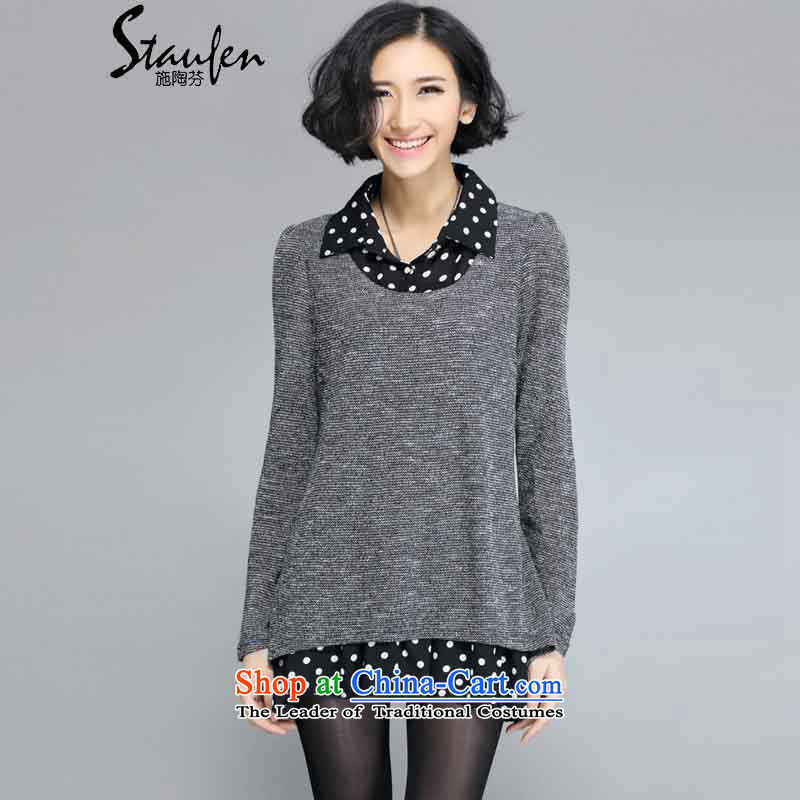 Stauffen2015 Korean version of large code shirt lapel knitting leave two garment8088gray3XLrecommendations 140 catties - 160 catties