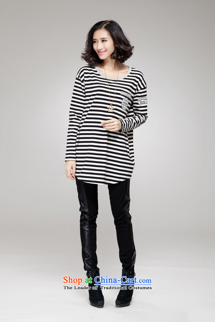 The population of the Cayman to increase women's code thick mm autumn 2015 Korean version of replacing long Sau San Video Striped Tee black and white thin stripes 3XL(145-165 may pass through pictures), prices, brand platters! The elections are supplied in the national character of distribution, so action, buy now enjoy more preferential! As soon as possible.