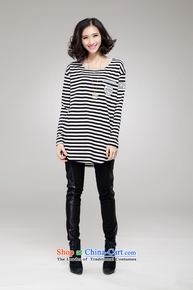 The population of the Cayman to increase women's code thick mm autumn 2015 Korean version of replacing long Sau San Video Striped Tee black and white thin stripes 3XL(145-165 may pass through pictures), prices, brand platters! The elections are supplied in the national character of distribution, so action, buy now enjoy more preferential! As soon as possible.