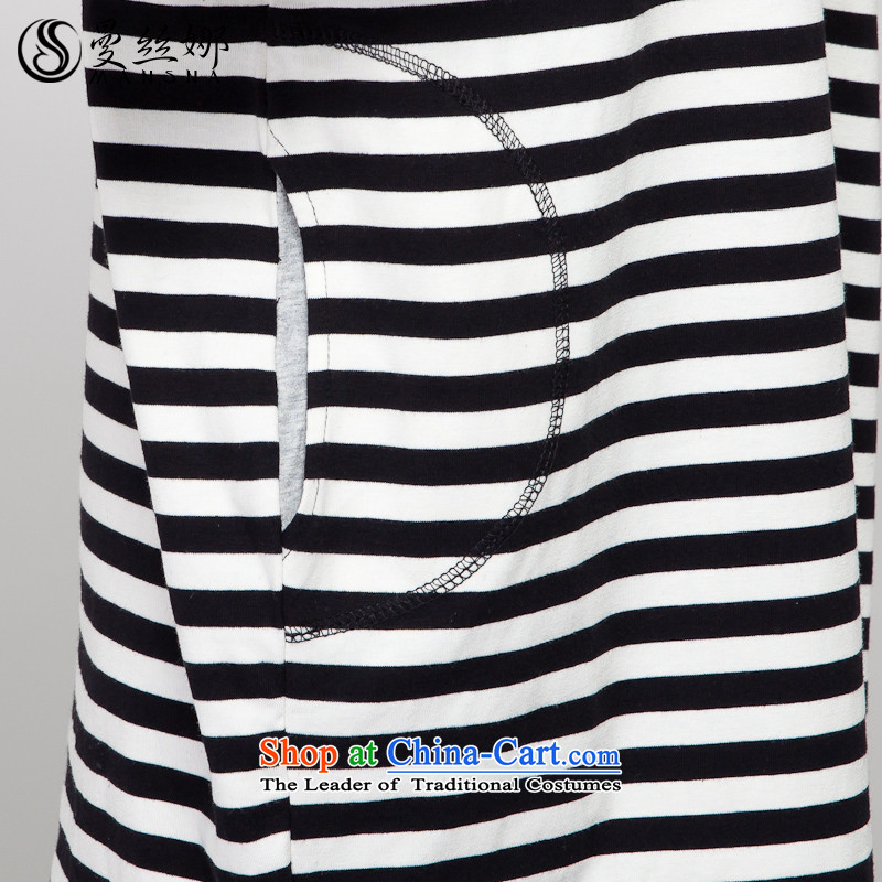 The population of the Cayman to increase women's code thick mm autumn 2015 Korean version of replacing long Sau San Video Striped Tee black and white thin stripes 3XL(145-165 may pass through the population of the Cayman....), shopping on the Internet