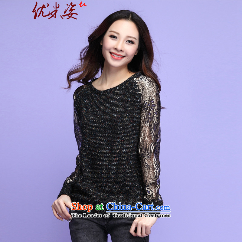 Gigi Lai to optimize m xl female new autumn T-shirts, knitting knitted T-shirt color T-shirt thick mm long-sleeved shirt, forming the lace graphics clothed autumn thin c.o.d. black4XL recommendations 165 to 195 catties