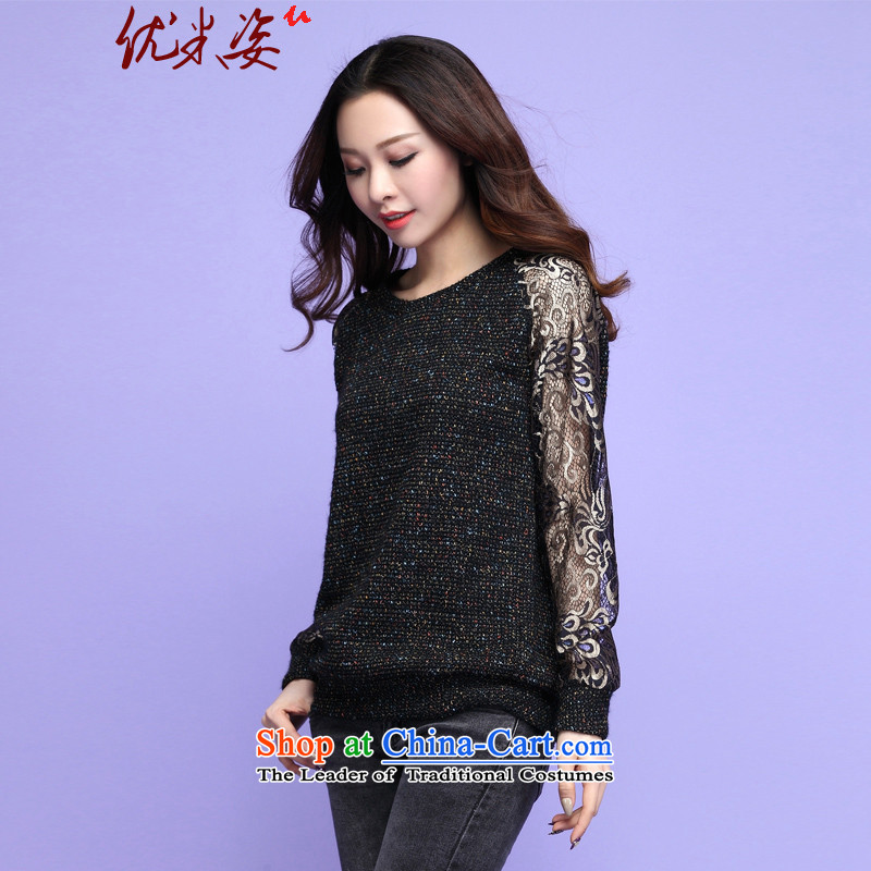 Gigi Lai to optimize m xl female new autumn T-shirts, knitting knitted T-shirt color T-shirt thick mm long-sleeved shirt, forming the lace graphics clothed autumn thin c.o.d. black 4XL recommendations 165 to 195 catties, optimize umizi postures (m) , , , shopping on the Internet