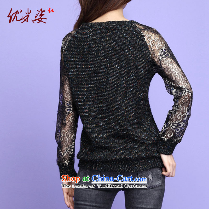 Gigi Lai to optimize m xl female new autumn T-shirts, knitting knitted T-shirt color T-shirt thick mm long-sleeved shirt, forming the lace graphics clothed autumn thin c.o.d. black 4XL recommendations 165 to 195 catties, optimize umizi postures (m) , , , shopping on the Internet