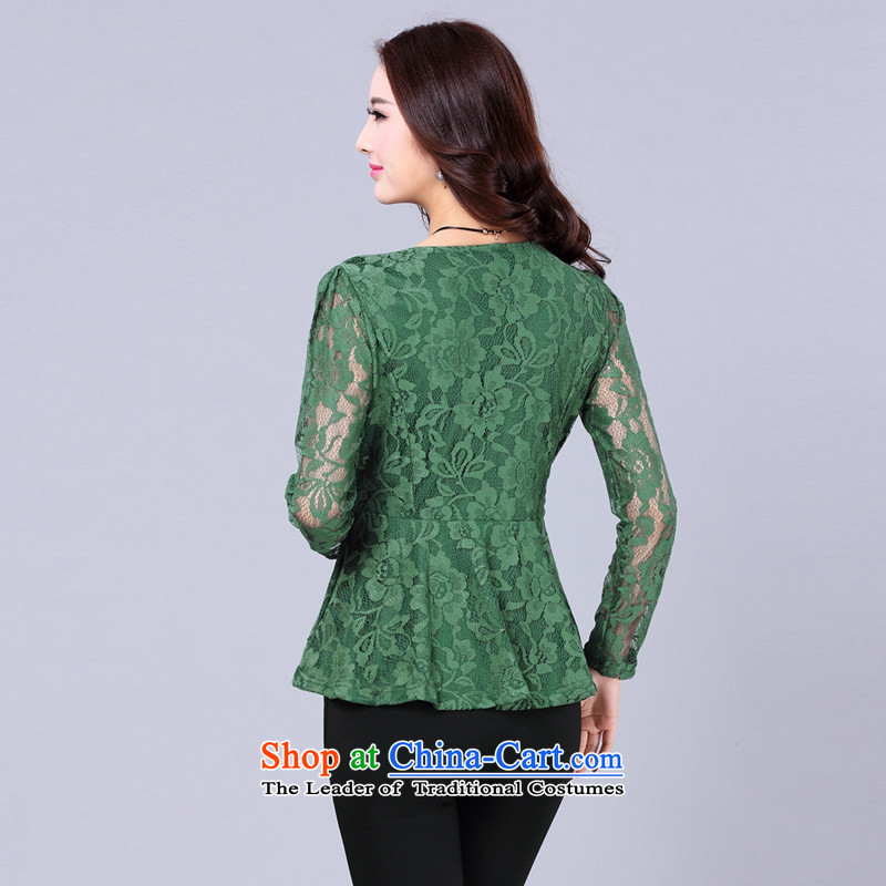 The lymalon lehmann thick, Hin thin 2015 Autumn replacing the new Korean version of large numbers of ladies' long-sleeved shirt loose lace mm1608 thick green XXXXL, Lehmann Ronnie (LYMALON) , , , shopping on the Internet