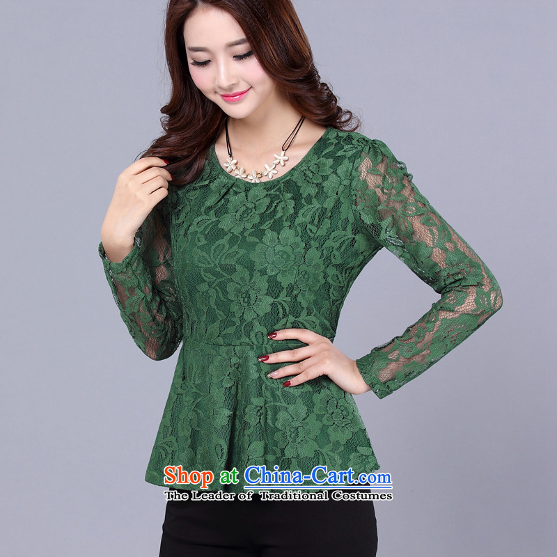 The lymalon lehmann thick, Hin thin 2015 Autumn replacing the new Korean version of large numbers of ladies' long-sleeved shirt loose lace mm1608 thick green XXXXL, Lehmann Ronnie (LYMALON) , , , shopping on the Internet