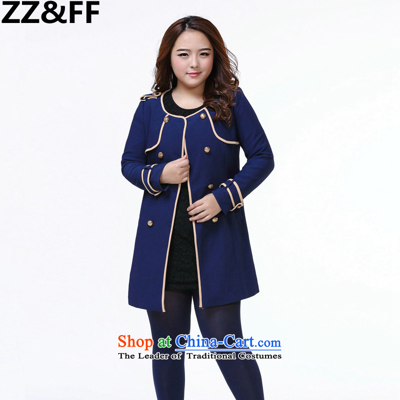 Install the latest Autumn 2015 Zz&ff) to increase women's burden of code 200 mm thick round-neck collar cardigan in long thick wind jacket dark blue XXXXL,ZZ&FF,,, shopping on the Internet