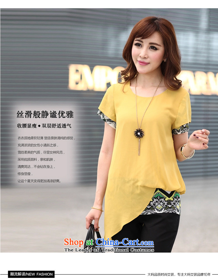 The lymalon Lehmann Spring 2015 new product version of large Korean yards short-sleeved blouses and leave two thick sister video thin chiffon T-shirt 1303 Yellow XXL picture, prices, brand platters! The elections are supplied in the national character of distribution, so action, buy now enjoy more preferential! As soon as possible.