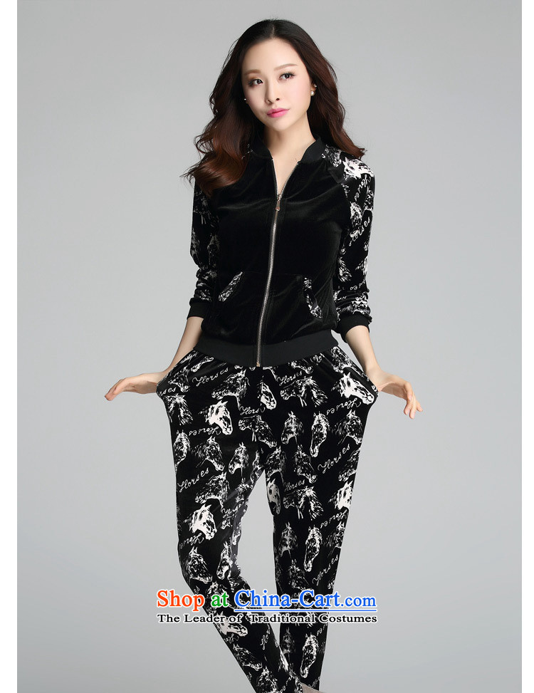 The new boxed 2015 plus autumn hypertrophy code women velvet sweater Korean sports wear casual Sau San two kits thick mm gentlewoman elegant suite to large 4XL 170-185 black catty picture, prices, brand platters! The elections are supplied in the national character of distribution, so action, buy now enjoy more preferential! As soon as possible.