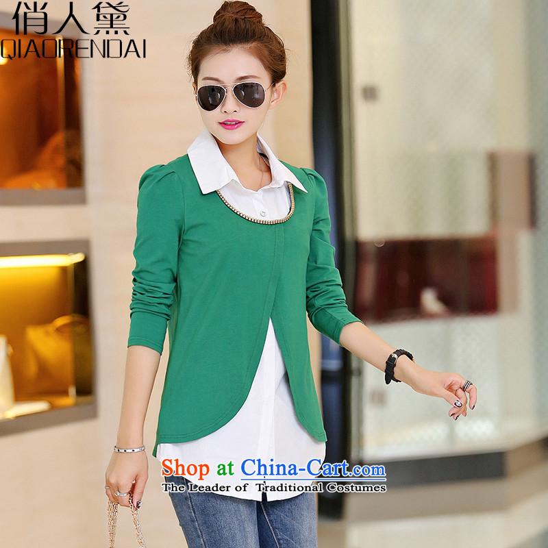 For the Korean People Diana Lady's spring 2015 new leave two solid color stitching knitted shirts for people upstairs XXL, GREEN (QIAORENDAI) , , , shopping on the Internet