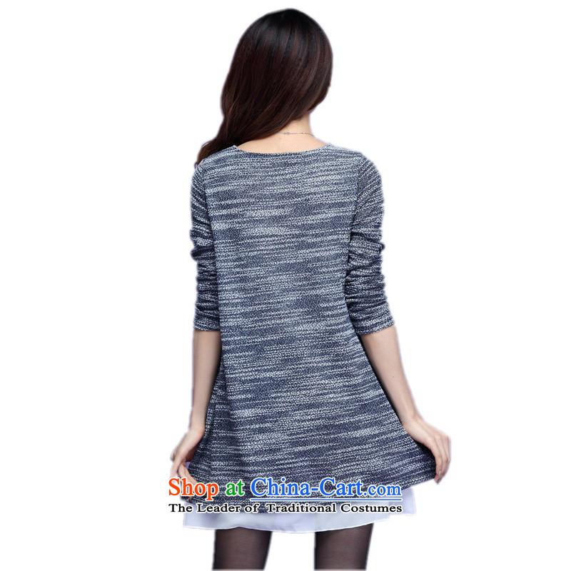 Payment on delivery to xl leisure short skirts Korea long-sleeved Pullover leave two kits chiffon spell a series of dresses knitting cheongsams won belly relaxd dress shirt, blue m 3XL thick about 160-175, land is of Yi , , , shopping on the Internet