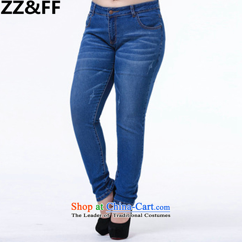 Install the latest Autumn 2015 Zz_ff_ XL women 200 catties thick MM jeans and skinny legs pencil trousers graphics Korean female blue XL