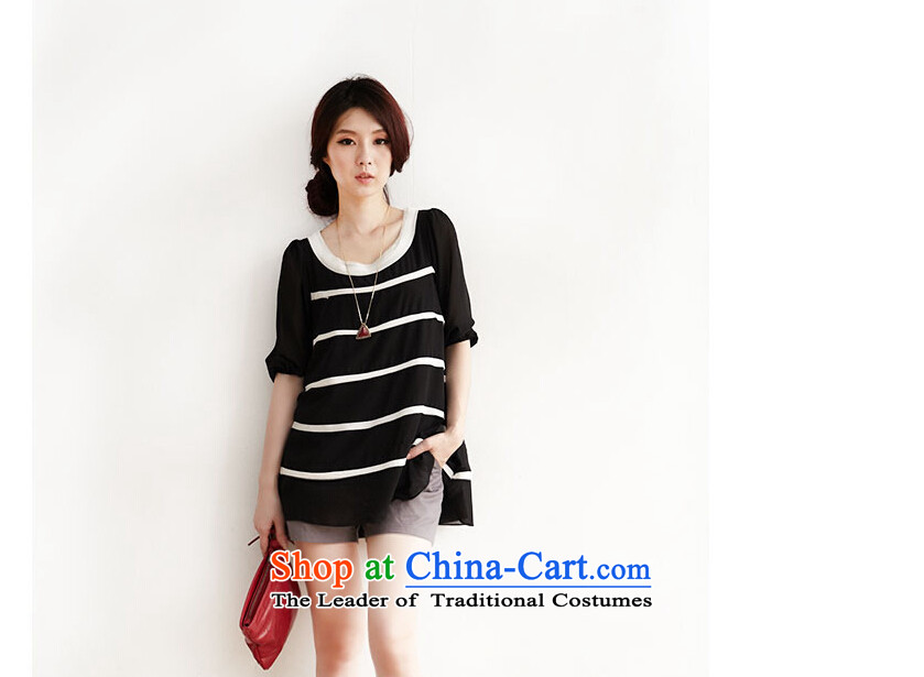 2015 Summer missdonut large new products to increase women's code thick mm loose in Korean long streaks chiffon shirt black large number of pictures, prices, 3XL brand platters! The elections are supplied in the national character of distribution, so action, buy now enjoy more preferential! As soon as possible.