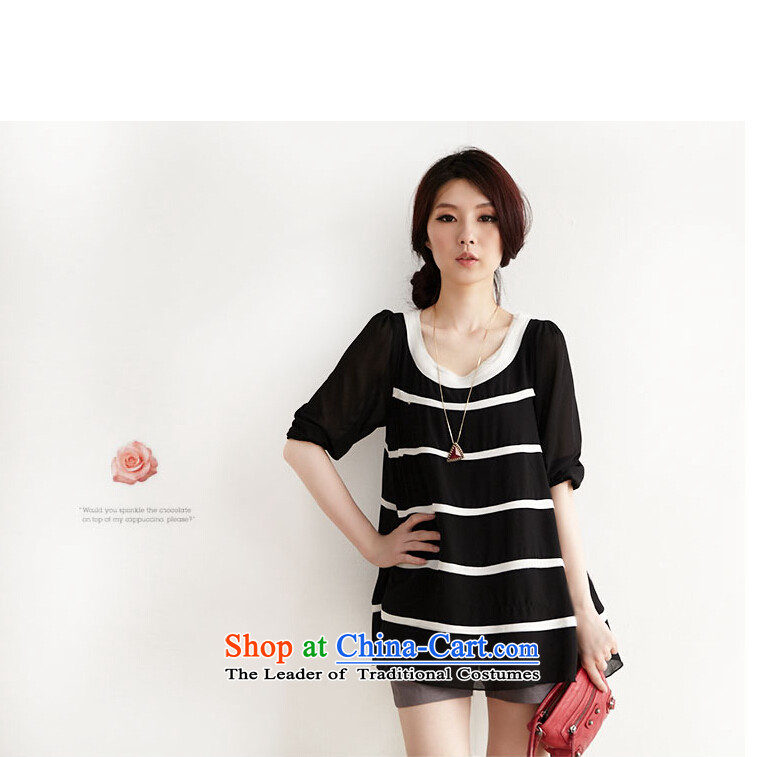 2015 Summer missdonut large new products to increase women's code thick mm loose in Korean long streaks chiffon shirt black large number of pictures, prices, 3XL brand platters! The elections are supplied in the national character of distribution, so action, buy now enjoy more preferential! As soon as possible.