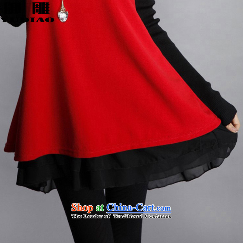 The royal eagle 2015 autumn and winter New Women Korean thick sister large relaxd dress chiffon stitching long-sleeved dresses Z016 XXXL(. Suitable for 145-160 red coal), Imperial Palace Of The Condor , , , shopping on the Internet