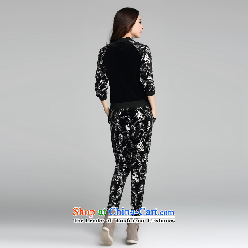 The 2015 autumn new boxed thick sister female stamp velvet sweater pants Korean sports wear long-sleeved code plus hypertrophy Leisure Sports Suits Sau San 170-188 4XL Black, Constitution Yi shopping on the Internet has been pressed.