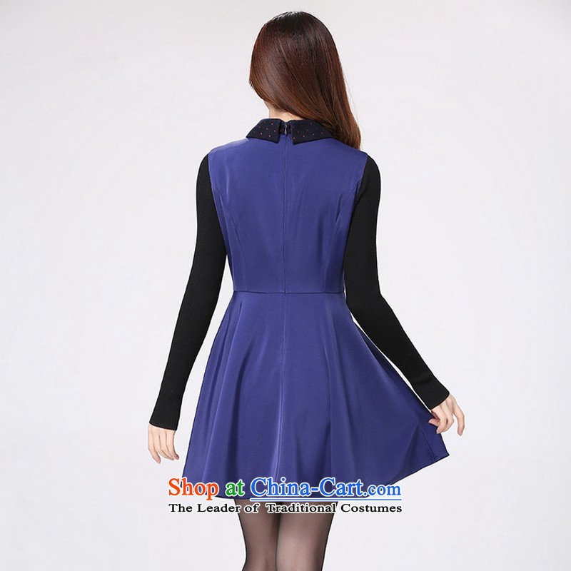 In the autumn of 2015, with new ad xl girls and women who are wide swinging under short skirts mm thick Korean video thin Foutune of long-sleeved small lapel temperament dresses blue to large 3XL 155-170, Constitution Yi shopping on the Internet has been