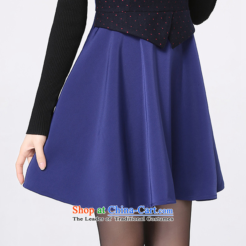 In the autumn of 2015, with new ad xl girls and women who are wide swinging under short skirts mm thick Korean video thin Foutune of long-sleeved small lapel temperament dresses blue to large 3XL 155-170, Constitution Yi shopping on the Internet has been