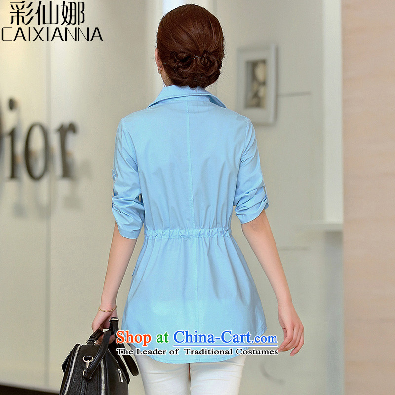 The Korean version of sin also larger women in spring and autumn 2015 replacing the new graphics thin waist drawcord large leisure shirt female long sleeved shirt , L, multimedia sin of blue (CAIXIANNA) , , , shopping on the Internet