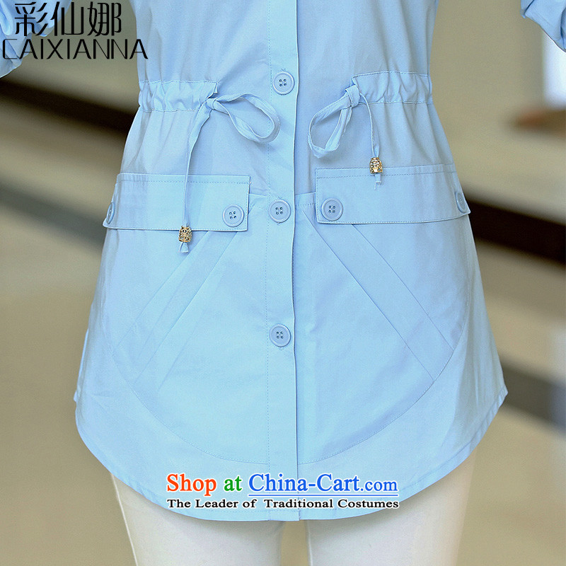The Korean version of sin also larger women in spring and autumn 2015 replacing the new graphics thin waist drawcord large leisure shirt female long sleeved shirt , L, multimedia sin of blue (CAIXIANNA) , , , shopping on the Internet