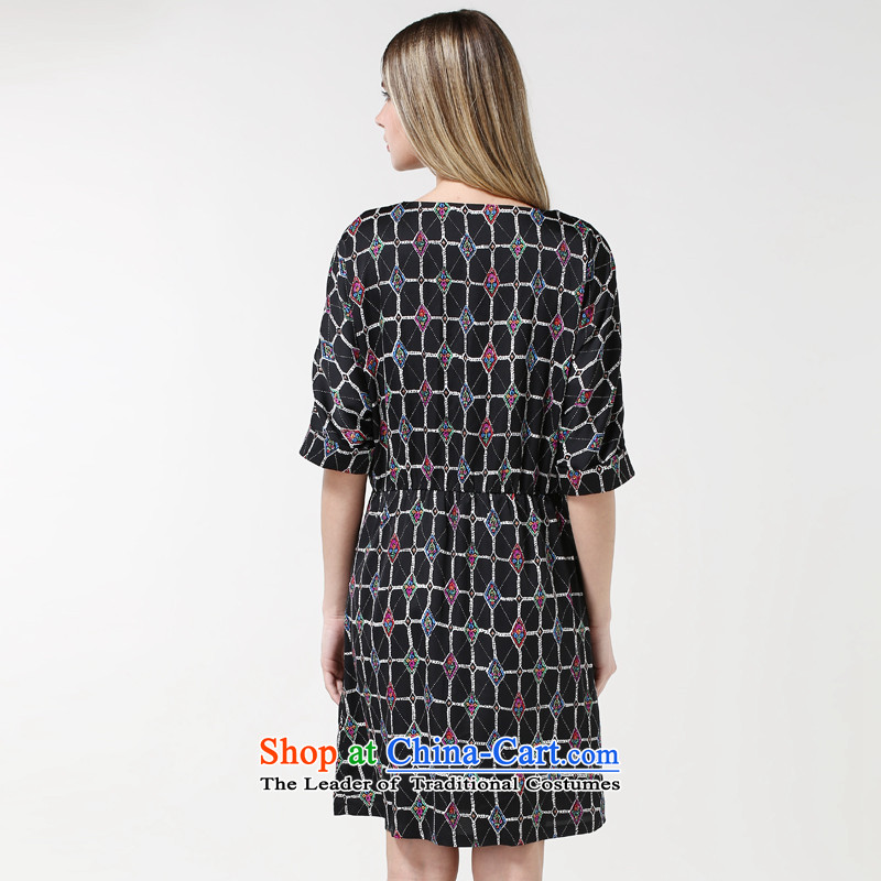 Rui Mei to to increase the number of women 2015 Autumn new thick mm Foutune of video thin retro latticed round-neck collar 7 cuff dresses 1881 Black 3XL, Rui Mei-RIUMILVE) , , , shopping on the Internet