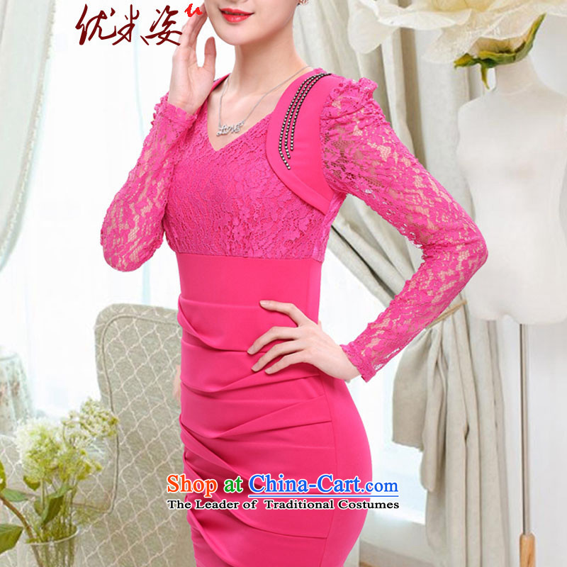 Optimize m thick large sister Gigi Lai female thick mm spring 2015 new products 200 catties thick sister Han version thin lace skirt can c.o.d. rose red?3XL