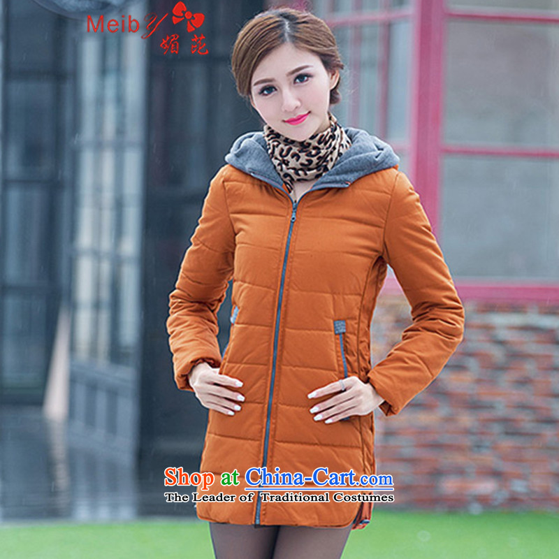 Of autumn and winter new larger women to increase expertise in the countrysides mm long thin cotton robe jacket graphics thick cotton coat pocket with Cap 8608 female 2XL, of Orange Red (meiby) , , , shopping on the Internet