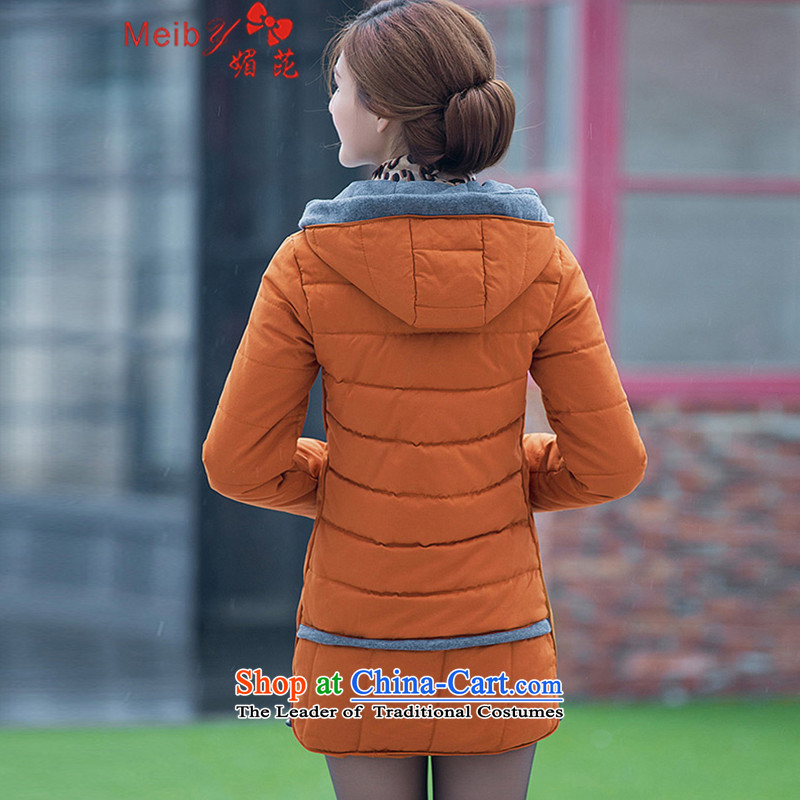 Of autumn and winter new larger women to increase expertise in the countrysides mm long thin cotton robe jacket graphics thick cotton coat pocket with Cap 8608 female 2XL, of Orange Red (meiby) , , , shopping on the Internet