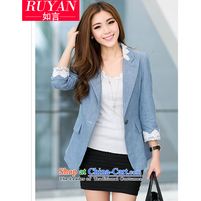 To increase the number of women in the autumn of 2015, with mm thick autumn and winter new Korean fashion lace stitching leisure emulation cowboy small jacket small business suit female suits for the light blue XXL, if statement (RUYAN) , , , shopping on