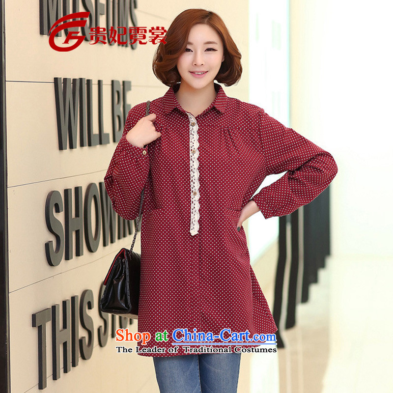 Gwi Tysan Spring 2015 new to increase women's loose shirt code thick mm lace long-sleeved video in thin long red?3XL A601 Shirt