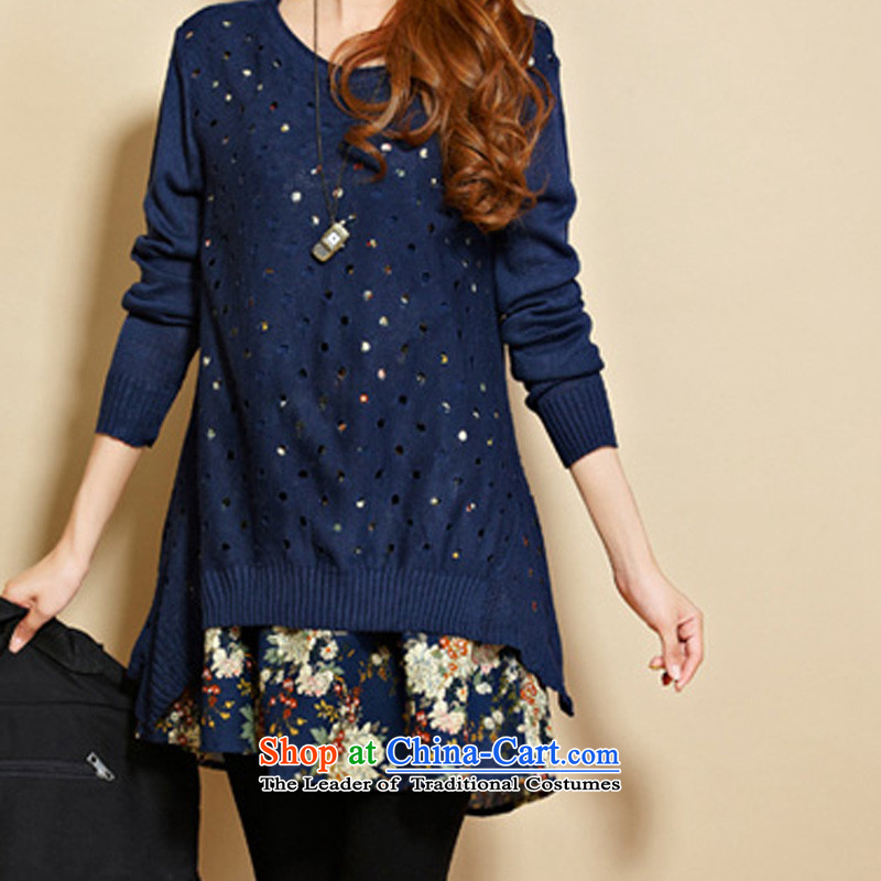 Cocoa where Ting 2015 autumn and winter new Korean version of large numbers of ladies wild loose two kits knitted dresses 591 BLUE  XXL, cocoa where Ting Shopping on the Internet has been pressed.