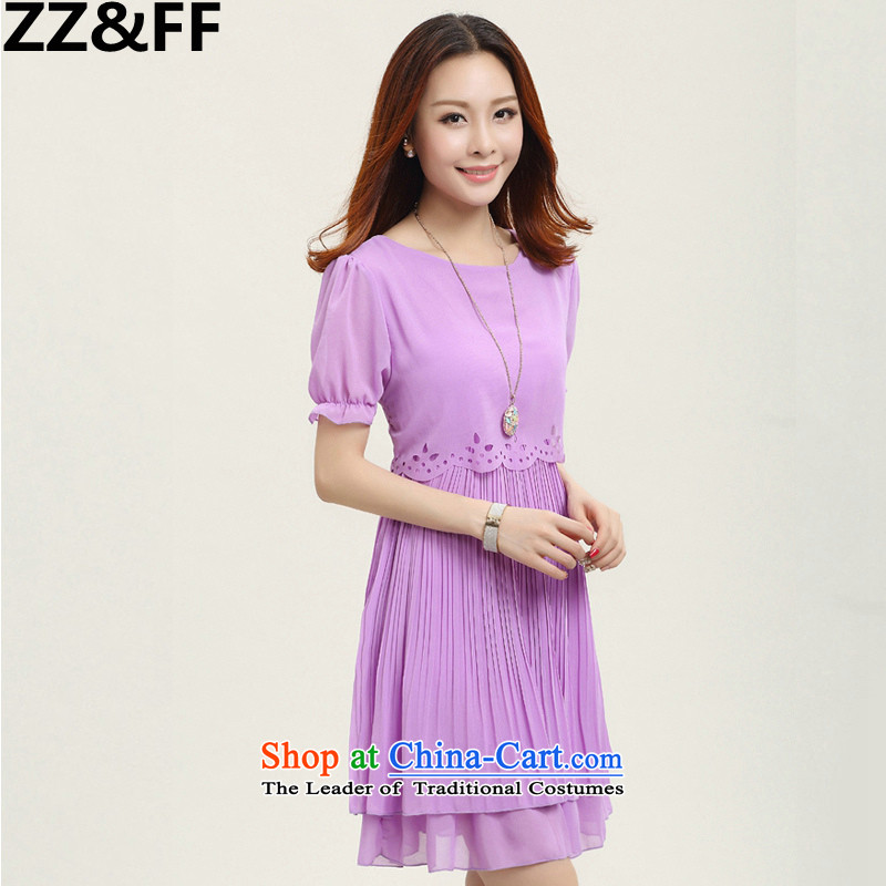 2015 Summer Zz&ff new xl women's dresses chiffon extra loose video thin thick MM female purple (7) XXL,ZZ&FF,,, cuff shopping on the Internet